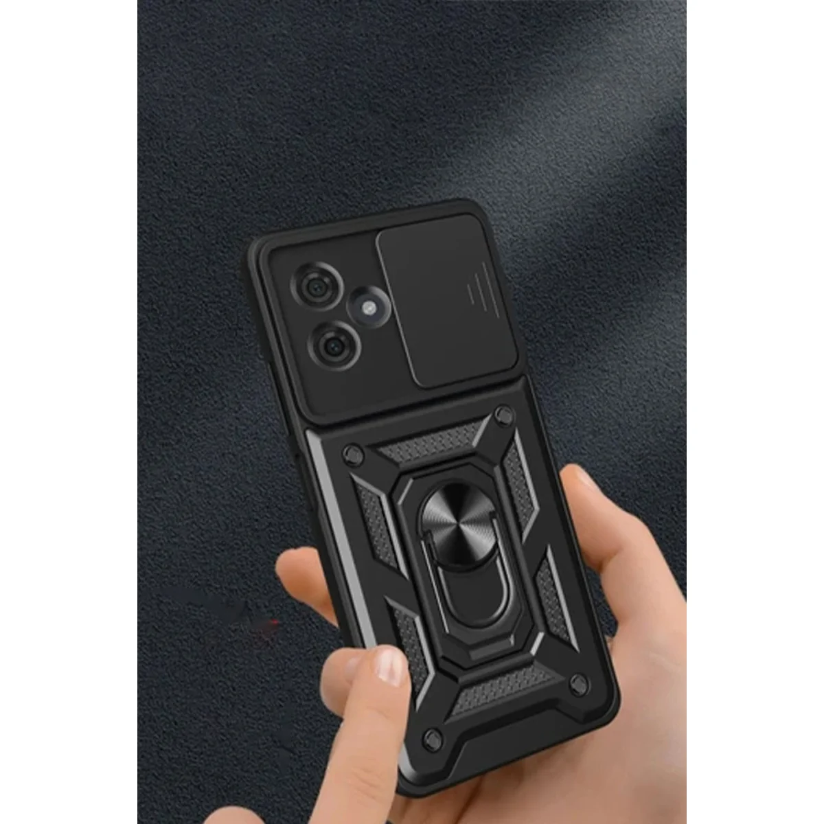 Note 13 Pro Plus Kamera Kılıfı - Kırmızı Silikon Pars Lens Kılıfı ve Standlı Koruma