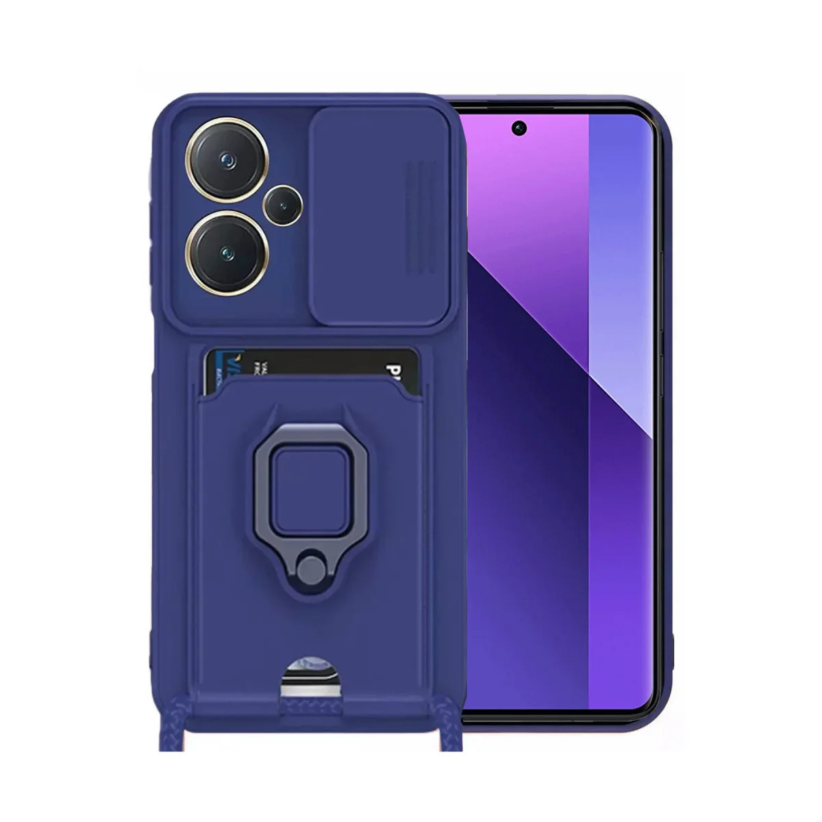 Note 13 Pro Plus Kılıf Zuma Kartvizitli Yüzüklü Silikon - Lacivert