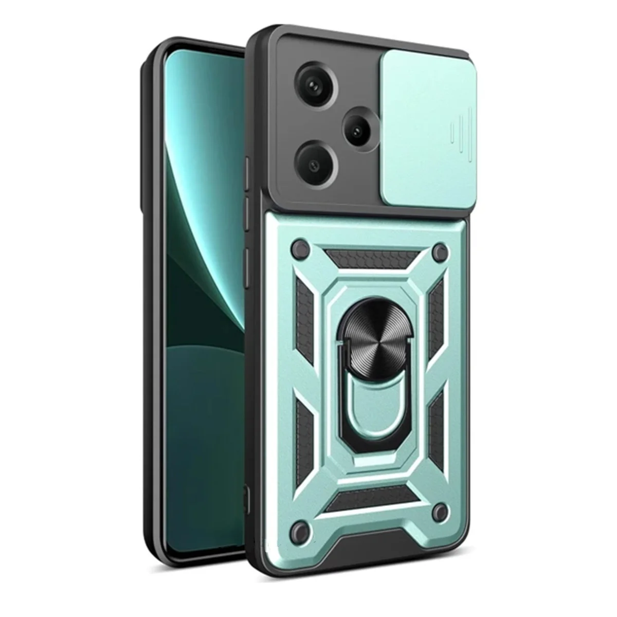 Note 13 Pro Plus Silikon Kılıf - Pars Lens Yüzüklü, Yeşil