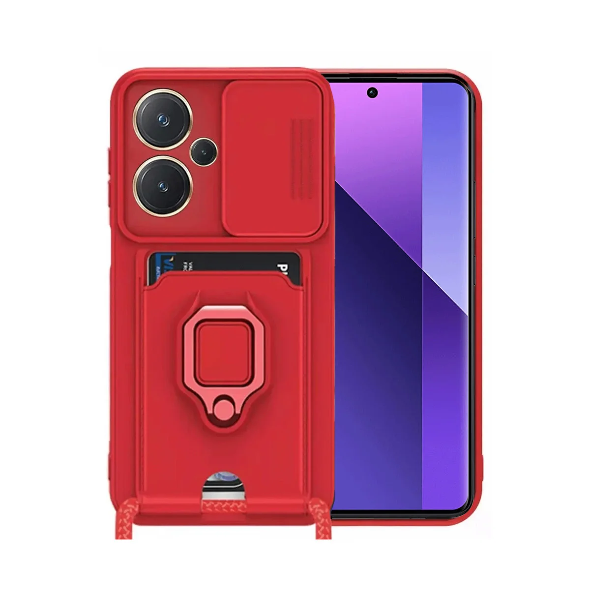 Note 13 Pro Plus Zuma Kartvizitli Silikon Kılıf - Kamera Korumalı, Kart Bölmeli, Kırmızı