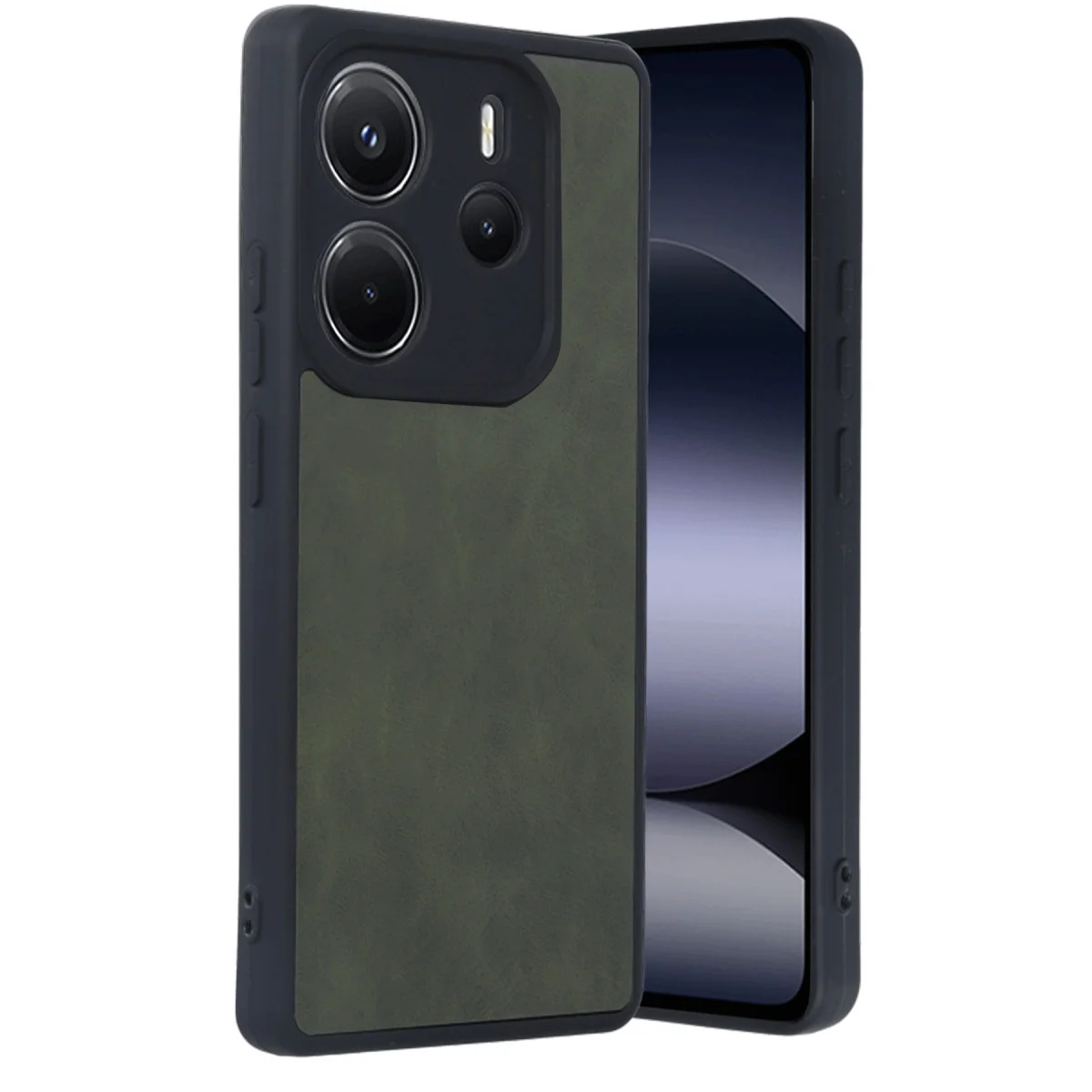 Note 14 4G Aras Deri Kapak - Koyu Yeşil Premium Tasarım ve 360° Koruma