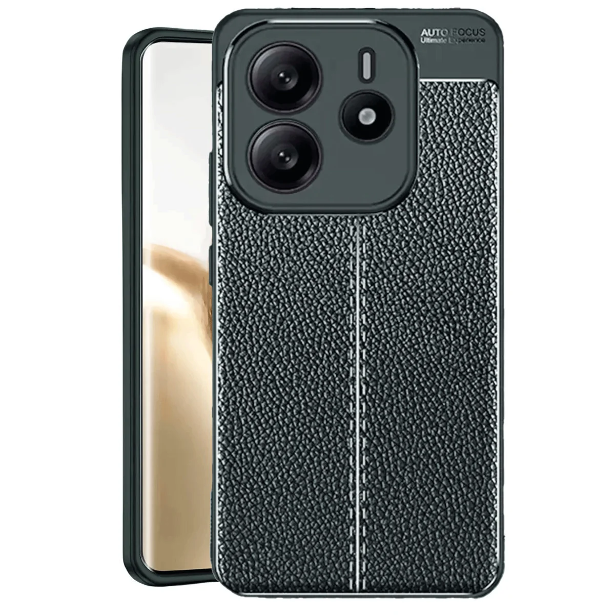 Note 14 4G Auto Focus Kılıf - Koyu Yeşil Deri Dokulu Premium TPU Koruma