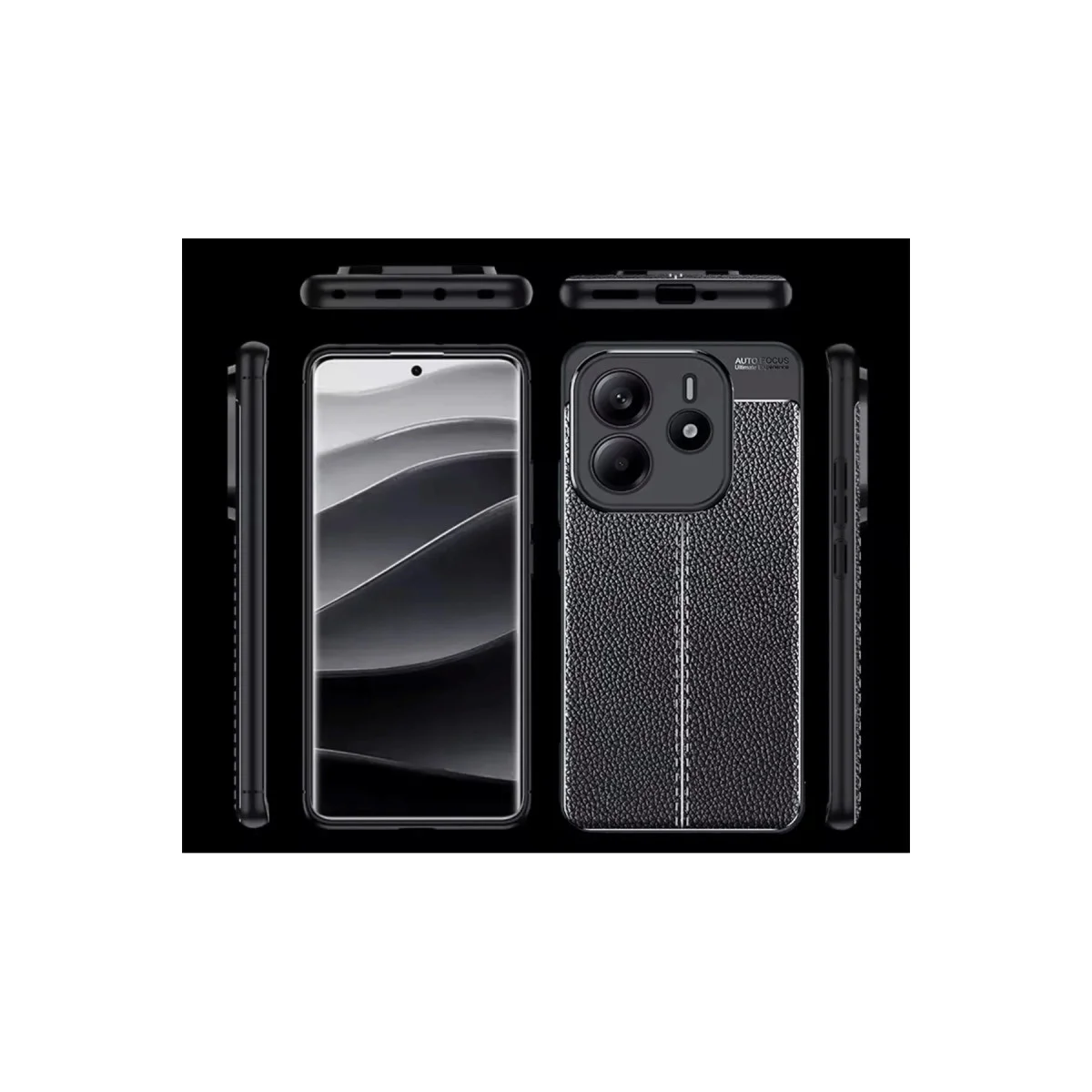Note 14 4G Auto Focus Kılıf - Koyu Yeşil Deri Dokulu Premium TPU Koruma