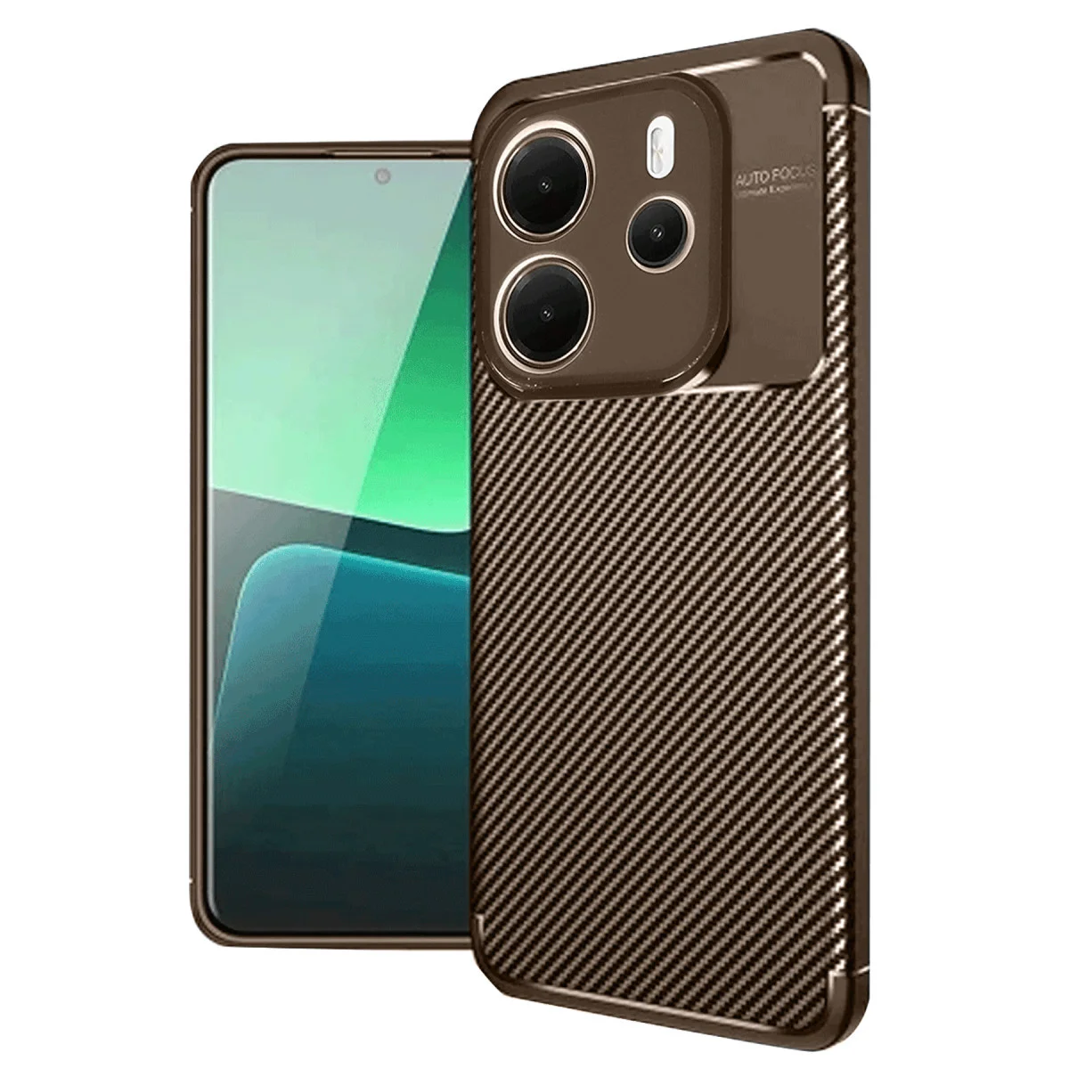 Note 14 4G Kılıf Auto Focus Karbon Kapak Kahverengi - Ekstra Koruma ve Stil