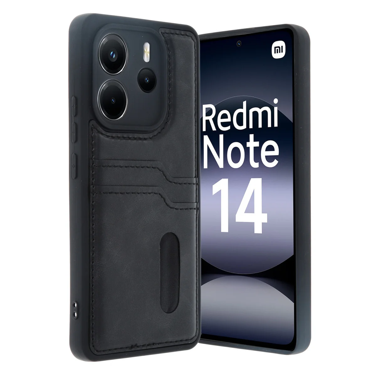 Note 14 4G Kılıf Sara Kartvizitli Deri Kılıf - Siyah