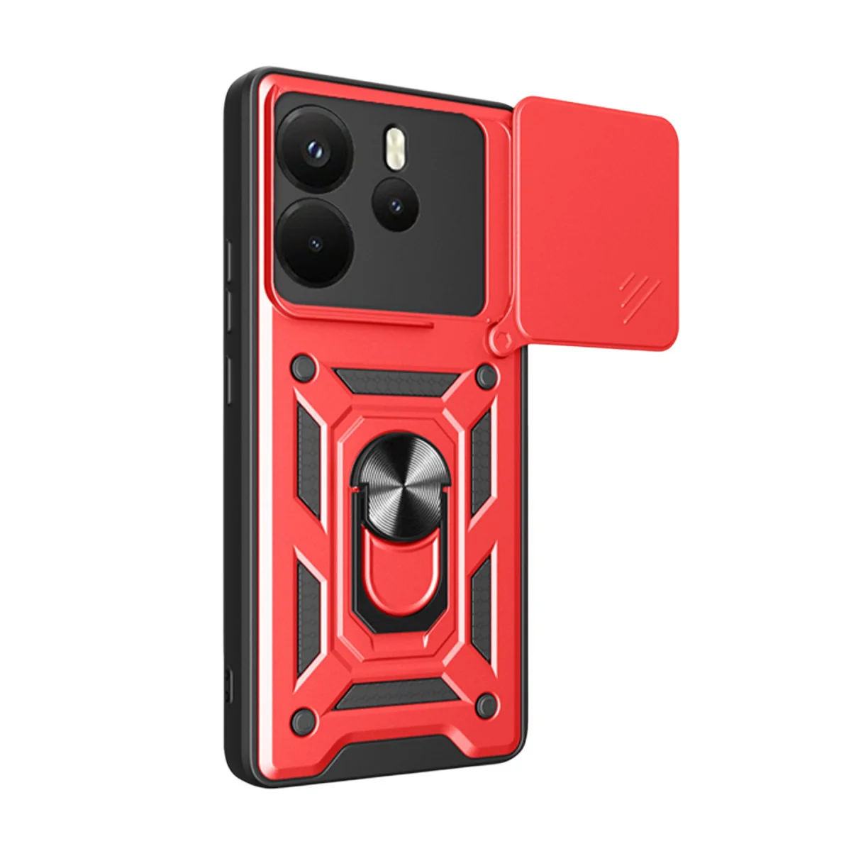 Note 14 4G Pars Lens Silikon Kılıf - Kamera Koruma, Darbe Önleyici ve Metal Standlı Kırmızı