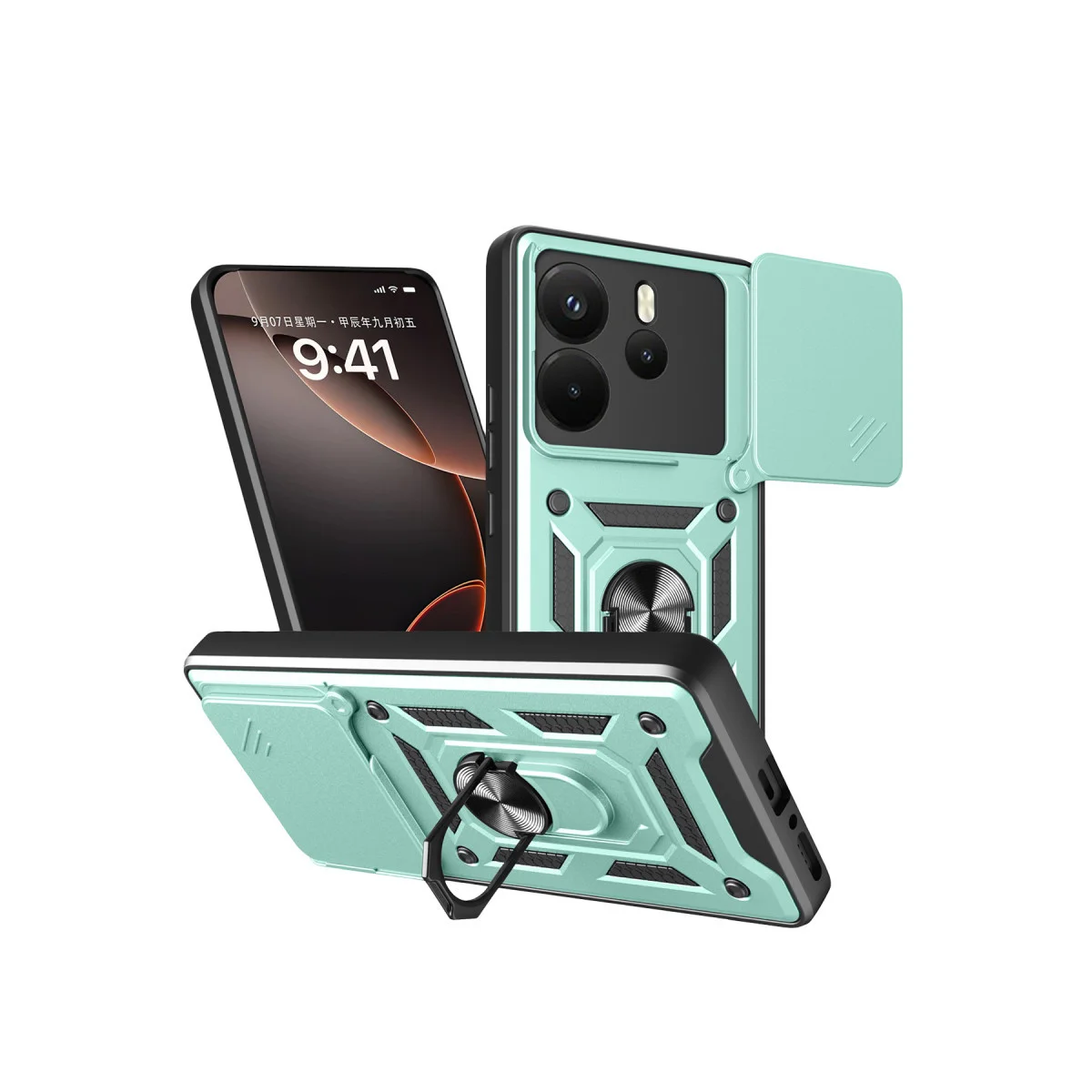 Note 14 4G Pars Lens Yüzüklü Silikon Kılıf - Yeşil