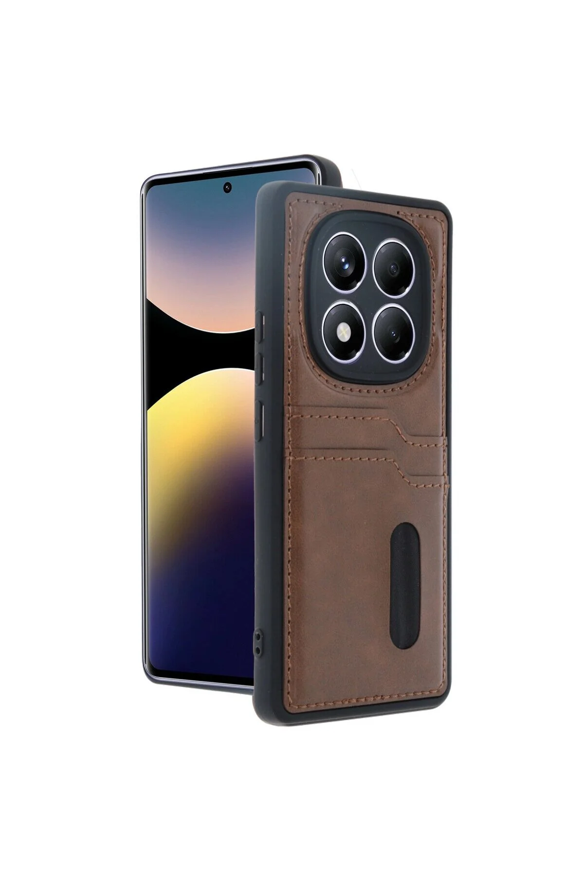 Note 14 5G Kılıf Sara Kartvizitli Deri Kılıf - Taba