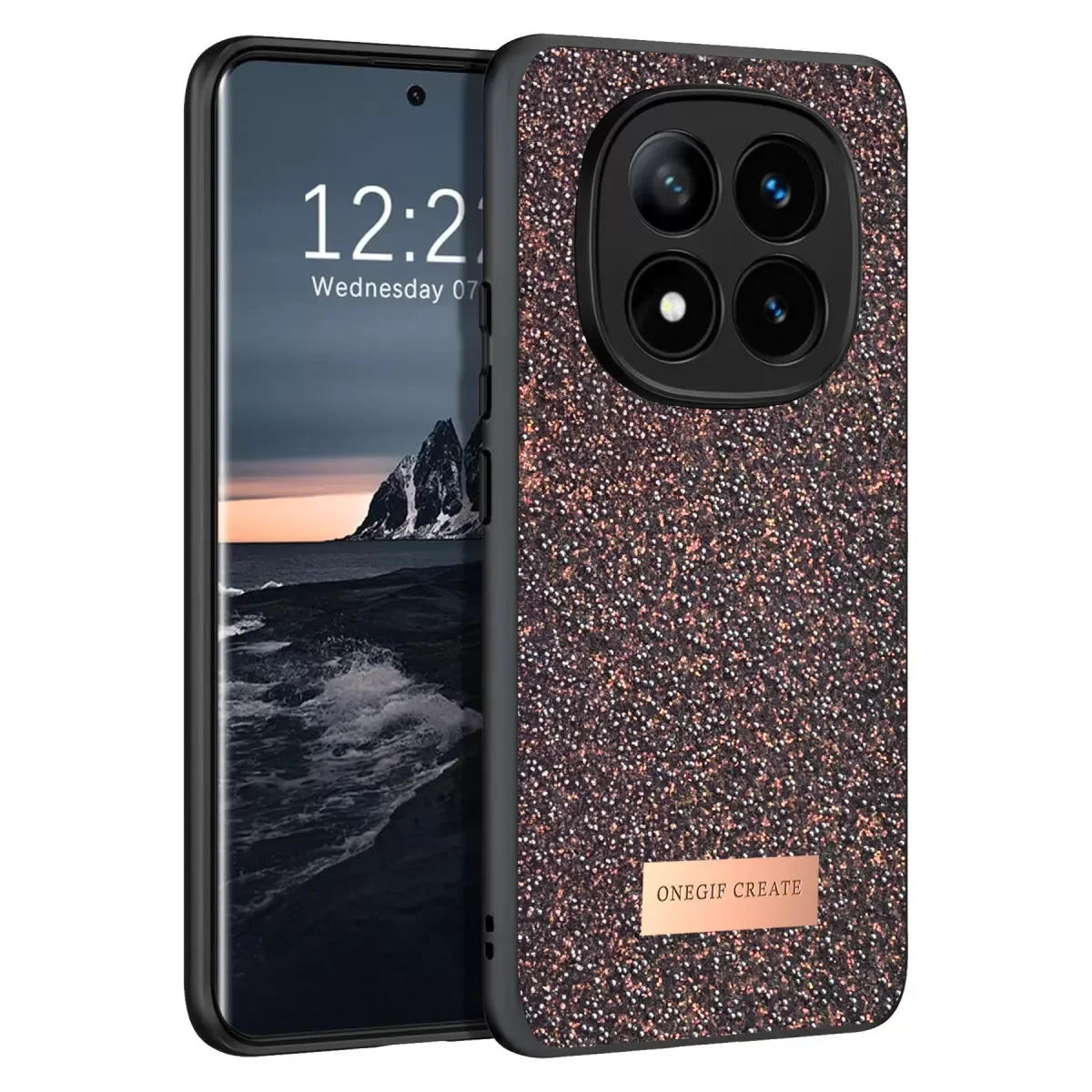 Note 14 Pro 4G ile Uyumlu Bright Simli Kapak - Derin Mor Boncuk İşlemeli Telefon Kılıfı