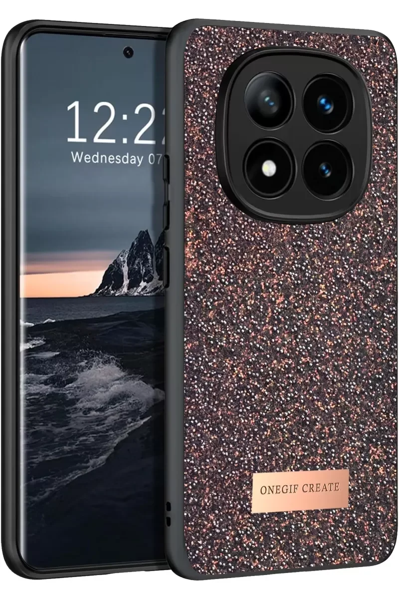 Note 14 Pro 4G ile Uyumlu Bright Simli Kapak - Derin Mor Boncuk İşlemeli Telefon Kılıfı