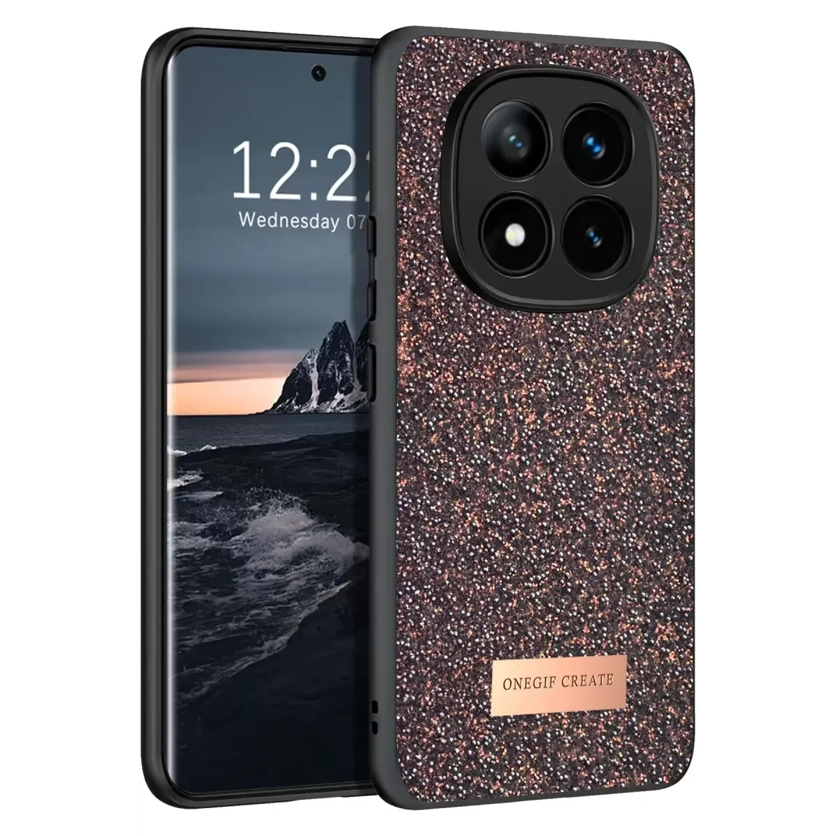 Note 14 Pro 4G ile Uyumlu Bright Simli Kapak - Derin Mor Boncuk İşlemeli Telefon Kılıfı