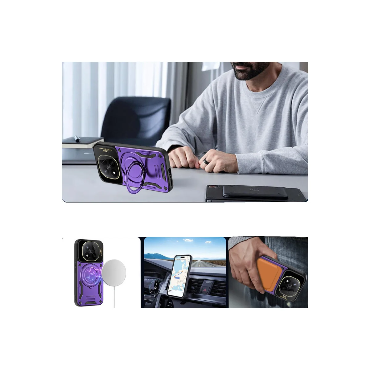 Note 14 Pro 4G Kılıf Joy Lens Standlı Kapak - Mor