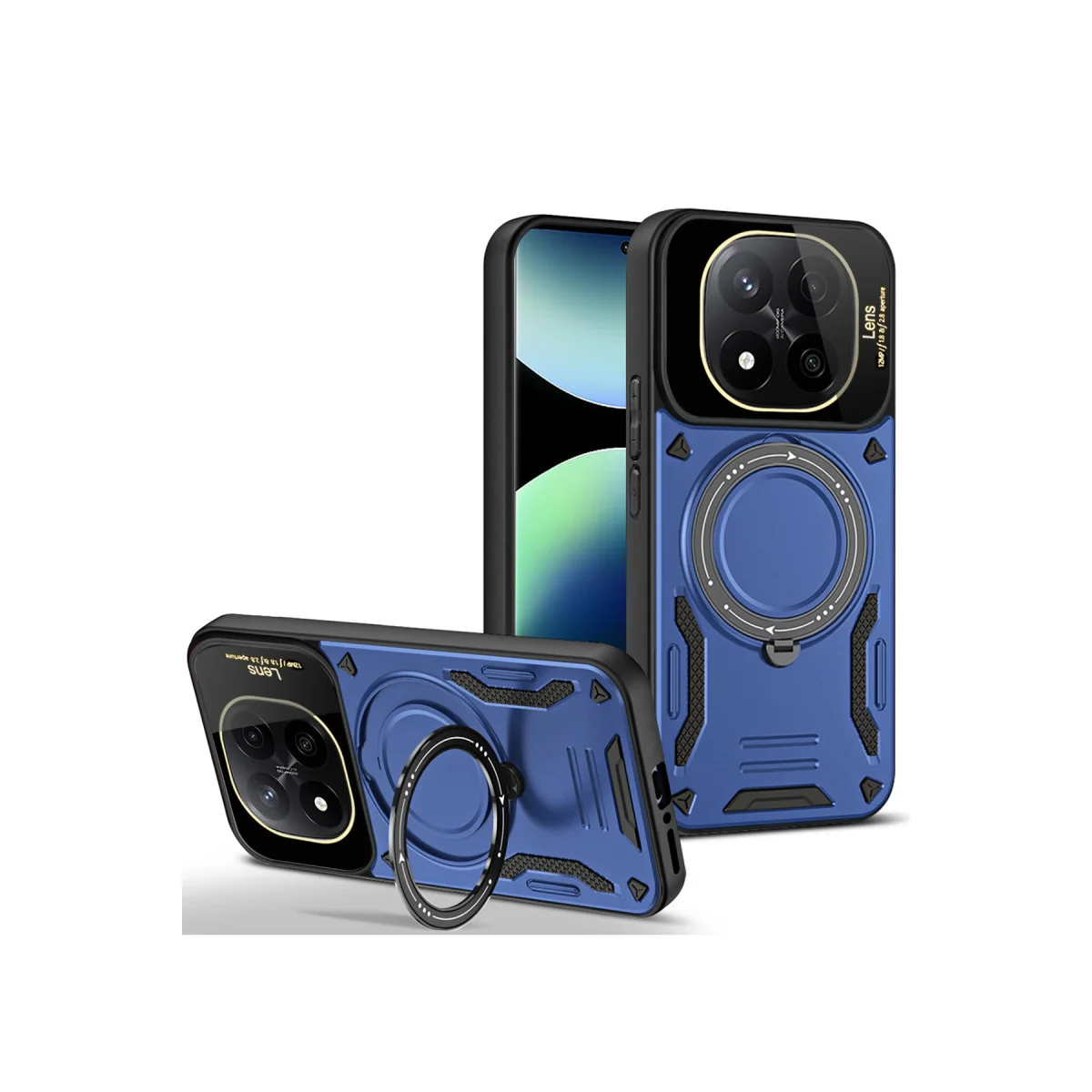 Note 14 Pro 4G Kılıf Joy Lens Standlı Lacivert - 360° Döner Parmak Halkası ve Askeri Düzeyde Darbe Koruması