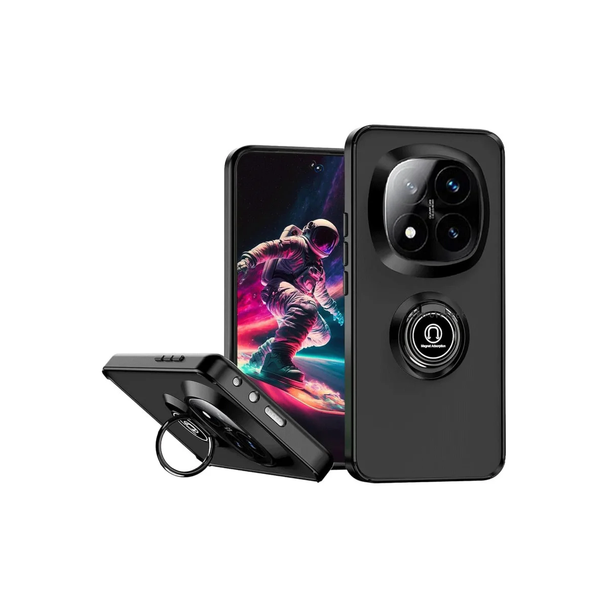Note 14 Pro 4G Montreal Yüzüklü Silikon Kapak - Siyah