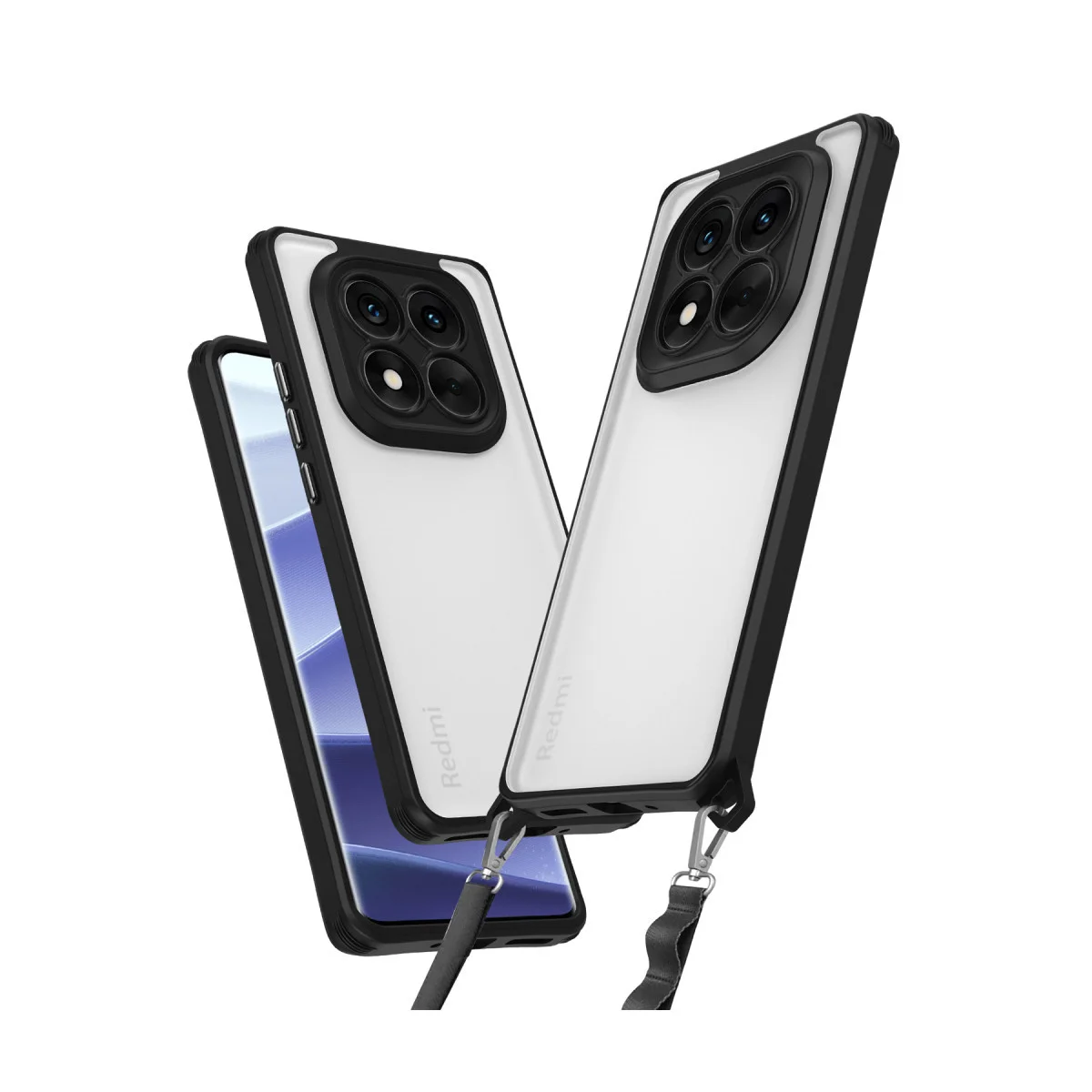 Note 14 Pro 4G Penta Silikon Kılıf Siyah - Askeri Standart Koruma ve Çıkarılabilir Askı Aparatı ile