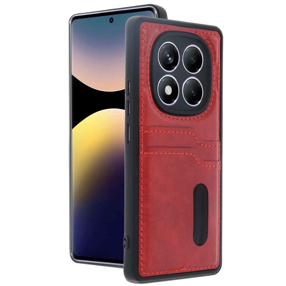Note 14 Pro 5G Deri Kılıf Sara Kartvizitli - Kırmızı ve Şık Koruma Çözümü
