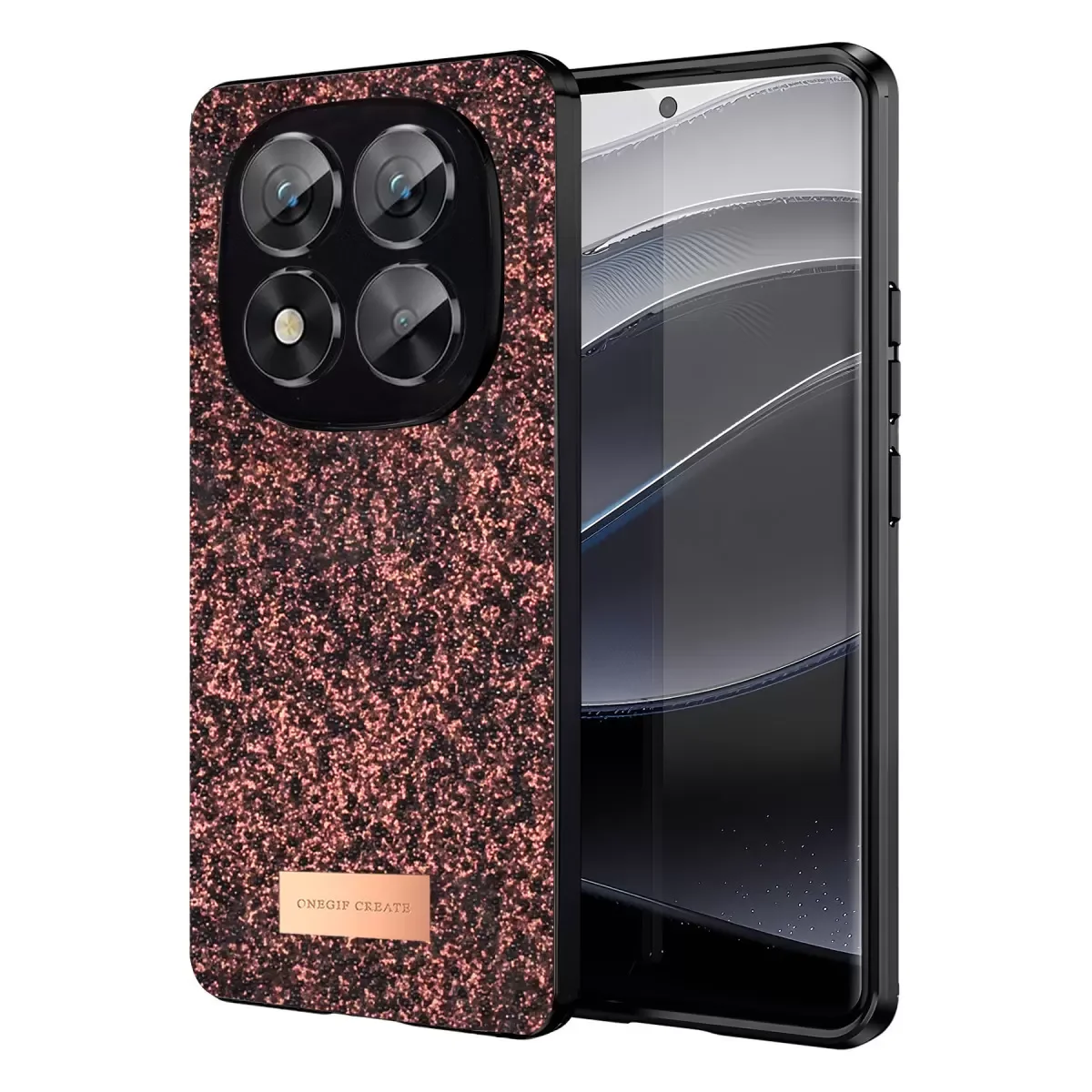 Note 14 Pro 5G ile Uyumlu Bright Simli Kapak - Derin Mor Boncuk İşlemeli