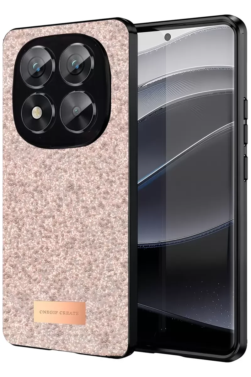 Note 14 Pro 5G ile Uyumlu Simli Kapak - Pembe Boncuk İşlemeli Şık Telefon Kılıfı