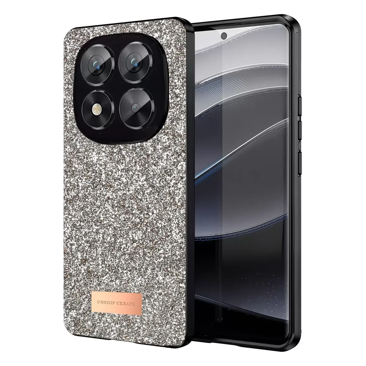 Note 14 Pro 5G ile Uyumlu Bright Simli Kapak - Gold Boncuk İşlemeli Şık Koruyucu Kılıf