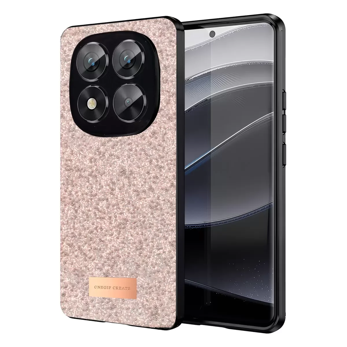 Note 14 Pro 5G ile Uyumlu Simli Kapak - Pembe Boncuk İşlemeli Şık Telefon Kılıfı