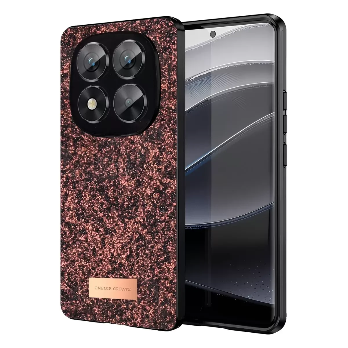 Note 14 Pro 5G ile Uyumlu Bright Simli Kapak - Derin Mor Boncuk İşlemeli