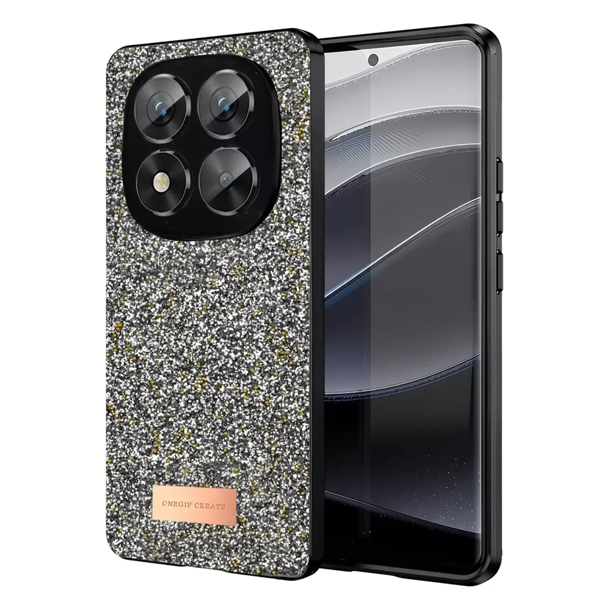 Note 14 Pro 5G ile Uyumlu Bright Simli Kapak - Gümüş | Zarif Boncuk İşlemeli Telefon Kılıfı
