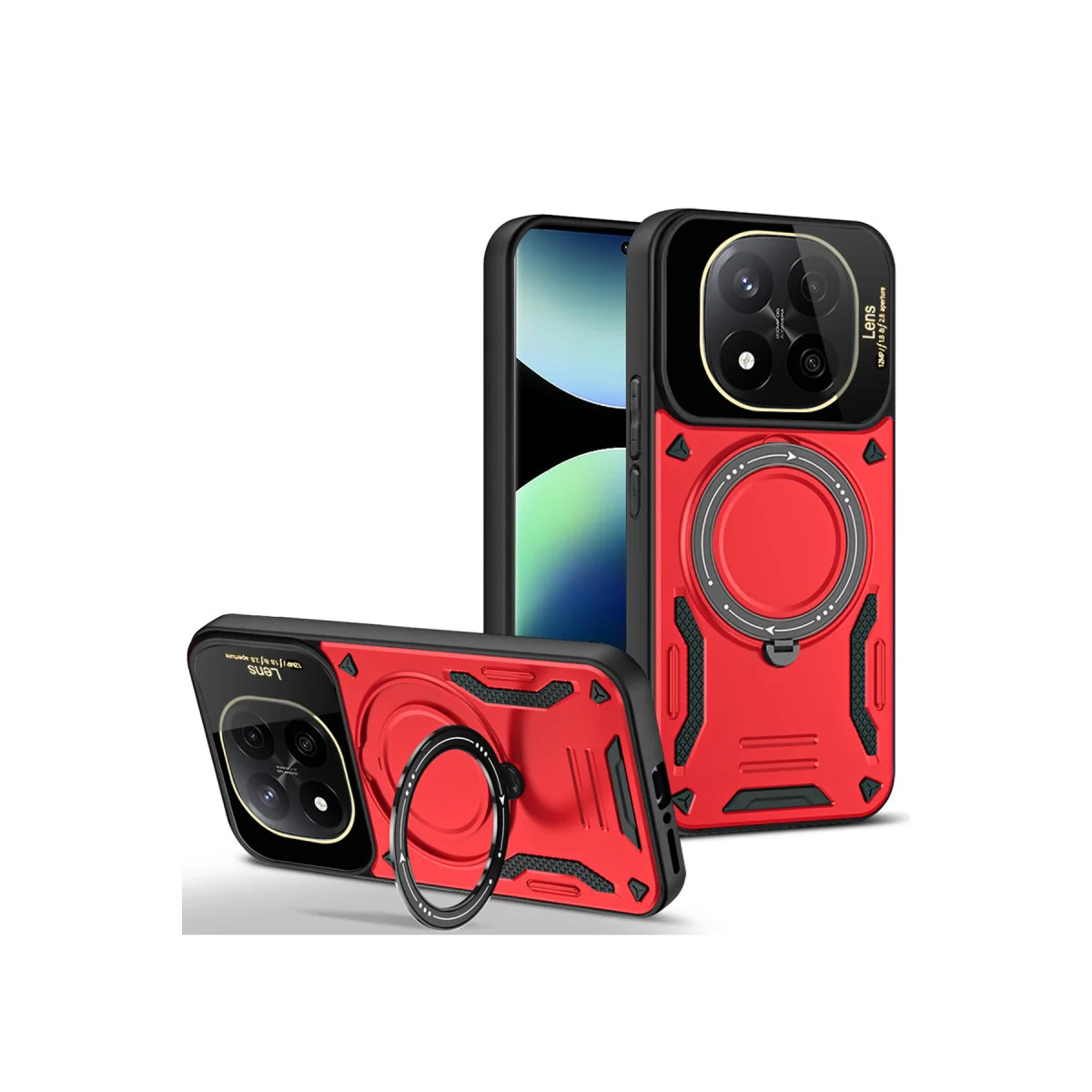 Note 14 Pro 5G Kılıf - Joy Lens Standlı 360° Döner Kırmızı Kapak