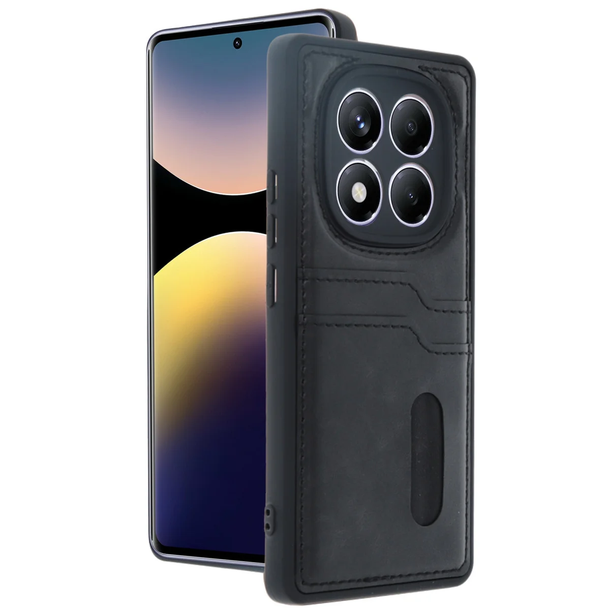 Note 14 Pro 5G Sara Kartvizitli Deri Kılıf - Siyah