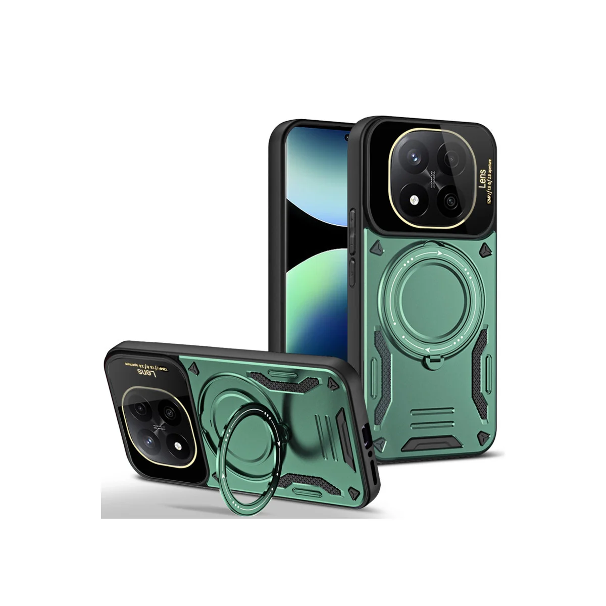 Note 14 Pro Plus Kılıf Joy Lens Standlı - 360° Döner Parmak Halkası ve 180° Katlanabilir Stand