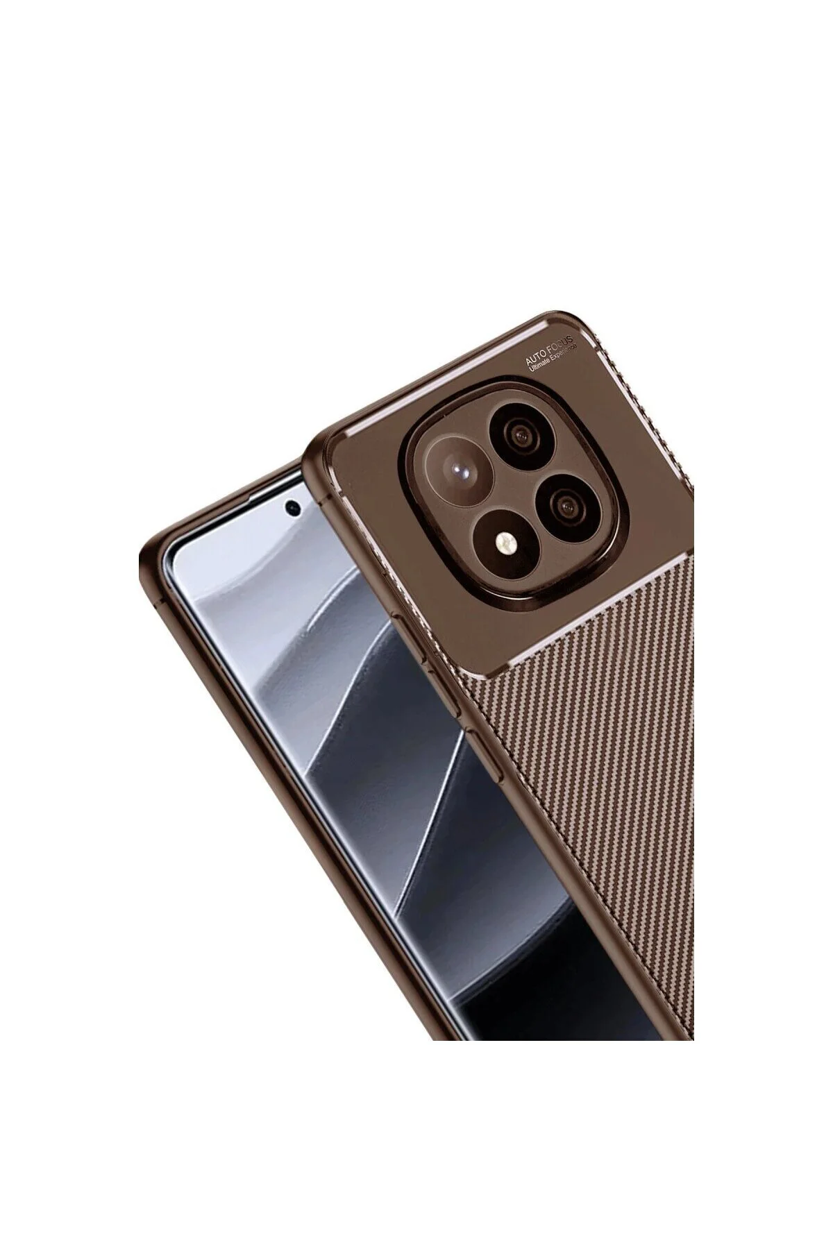 Note 14 Pro Plus Kılıf Auto Fus Karbon Kapak - Kahverengi