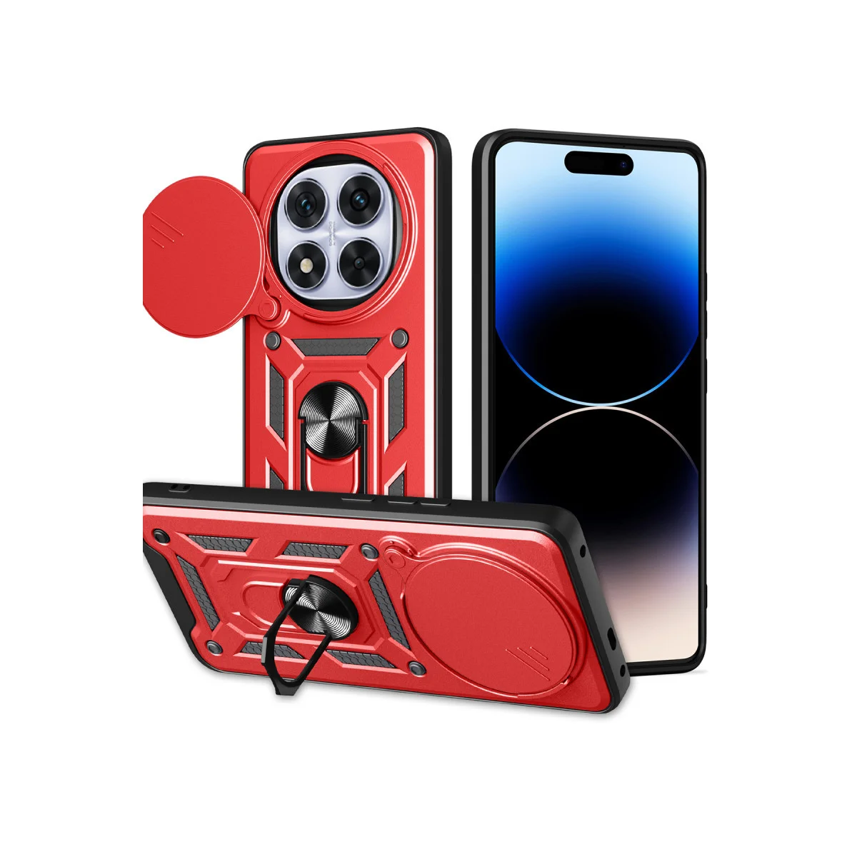 Note 14 Pro Plus Kılıf Kamera Koruma Kırmızı Pars Lens Yüzüklü Silikon