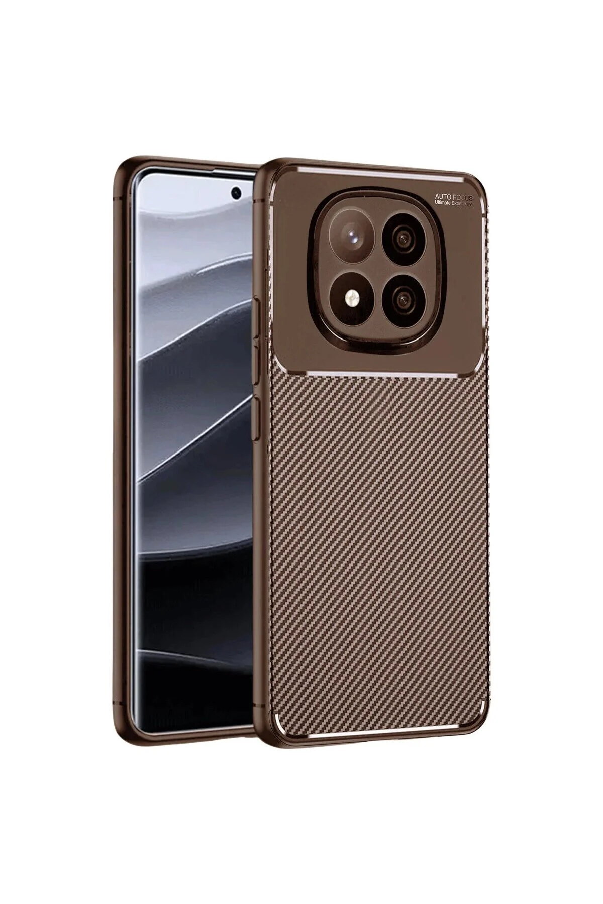 Note 14 Pro Plus Kılıf Auto Fus Karbon Kapak - Kahverengi