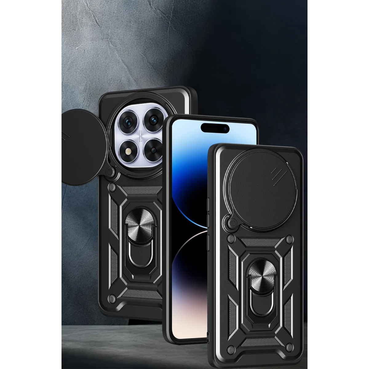 Note 14 Pro Plus Silikon Kılıf - Yeşil Lens Korumalı ve Metal Standlı