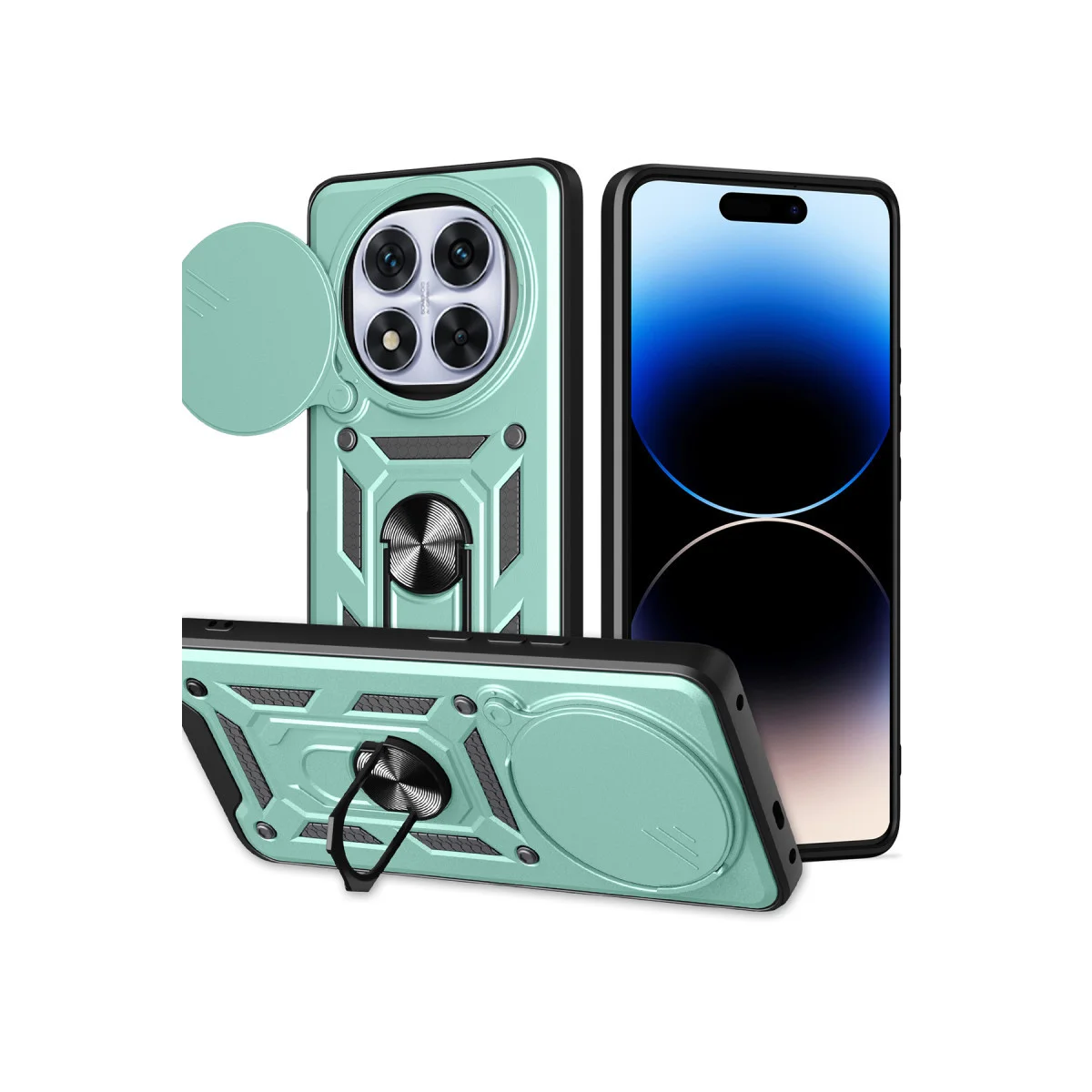Note 14 Pro Plus Silikon Kılıf - Yeşil Lens Korumalı ve Metal Standlı