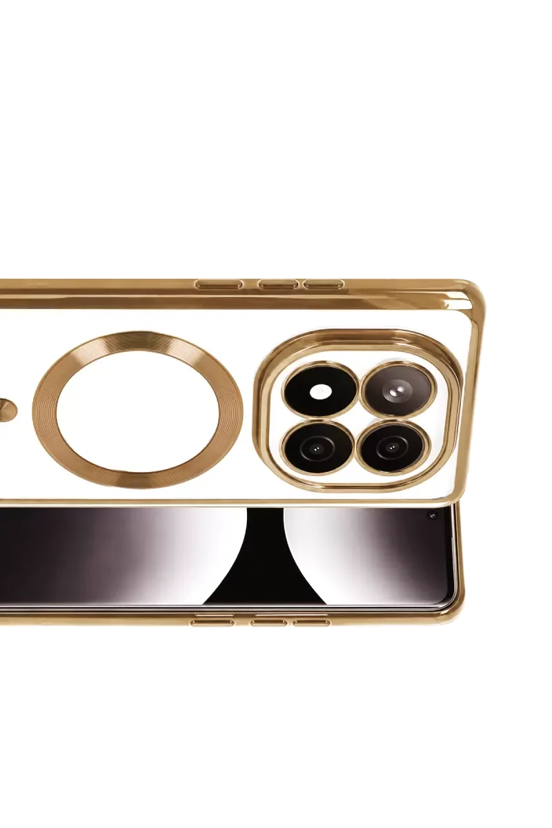 Note 15 4G ile Uyumlu Kross Magneticsafe Şeffaf Kapak - MagSafe Uyumlu Gold Kılıf