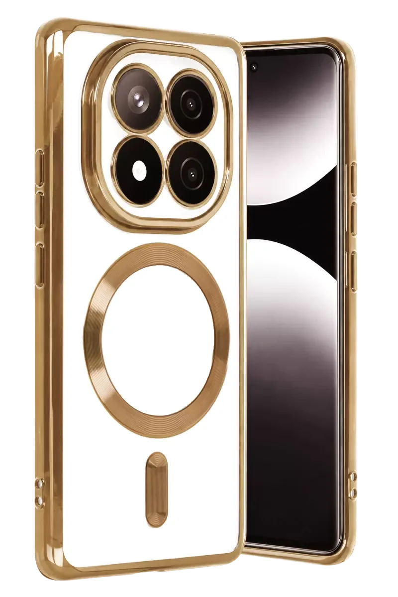Note 15 4G ile Uyumlu Kross Magneticsafe Şeffaf Kapak - MagSafe Uyumlu Gold Kılıf