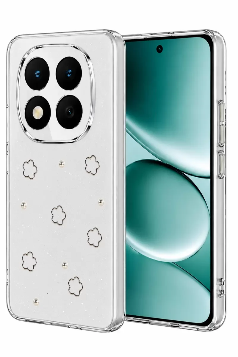 Note 15 4G ile Uyumlu Fiyonk Desenli Kapak - Şeffaf Simli Darbe Korumalı Telefon Kılıfı