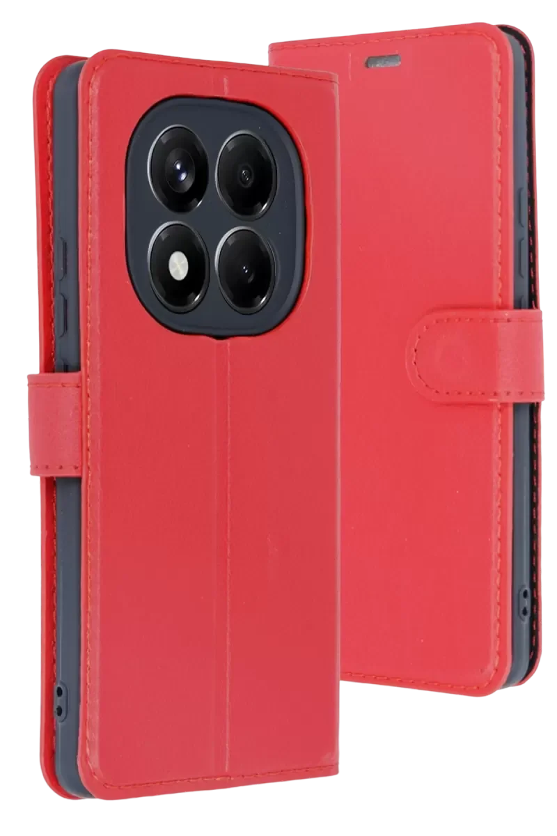 Note 15 4G ile Uyumlu Trend S Plus Kapaklı Kılıf - Kırmızı, Stand ve Kart Yuvalı Deri Telefon Kılıfı