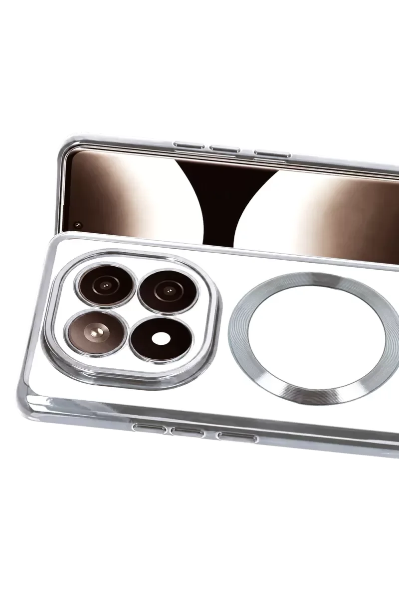Note 15 4G ile Uyumlu Kross Magneticsafe Şeffaf Kapak - Gümüş, MagSafe Uyumlu