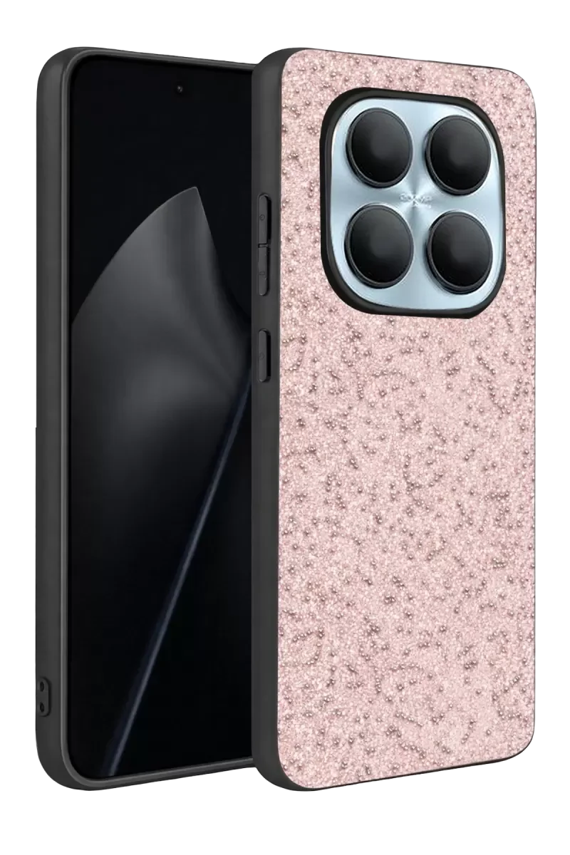 Note 15 4G ile Uyumlu Bright Simli Kapak - Pembe Boncuk İşlemeli Şık Telefon Kılıfı