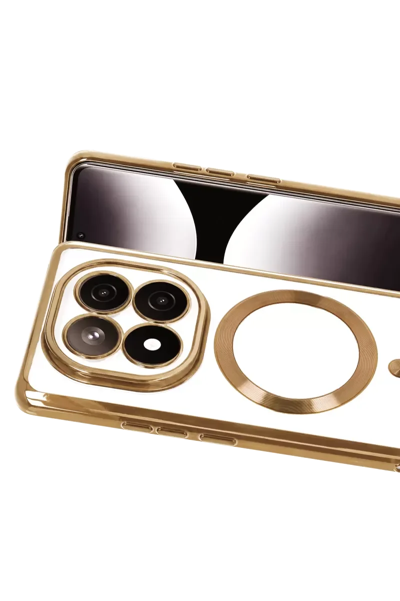 Note 15 4G ile Uyumlu Kross Magneticsafe Şeffaf Kapak - MagSafe Uyumlu Gold Kılıf