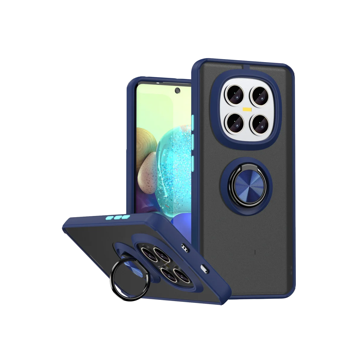 Note 15 4G Montreal Yüzüklü Silikon Kapak - Lacivert Korumalı Kılıf ve Metal Stand