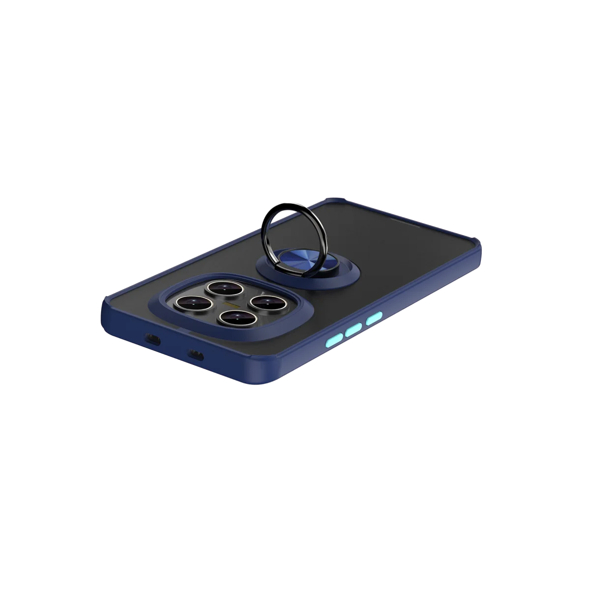 Note 15 4G Montreal Yüzüklü Silikon Kapak - Lacivert Korumalı Kılıf ve Metal Stand