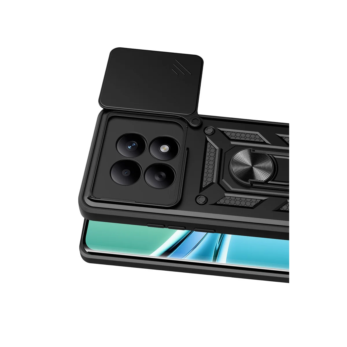 Note 15 4G Pars Lens Yüzüklü Silikon Kılıf - Siyah