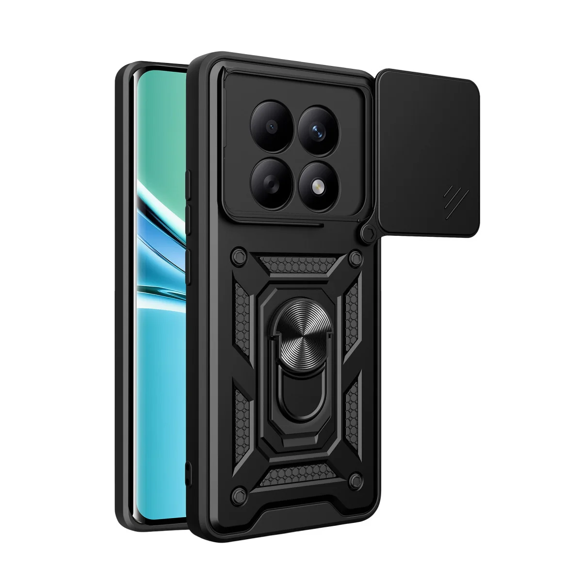 Note 15 4G Pars Lens Yüzüklü Silikon Kılıf - Siyah