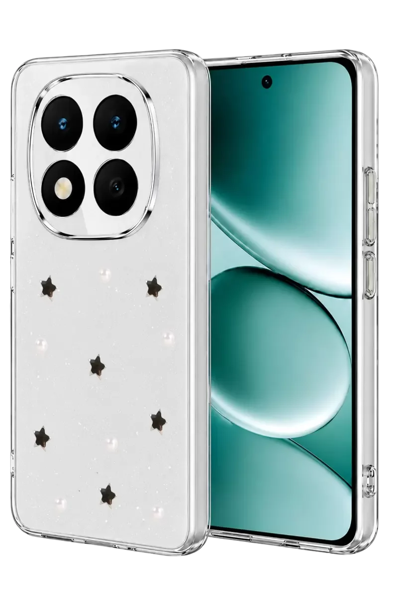 Note 15 Pro 4G ile Uyumlu Fiyonk Desenli Kapak - Şeffaf Simli Telefon Kılıfı