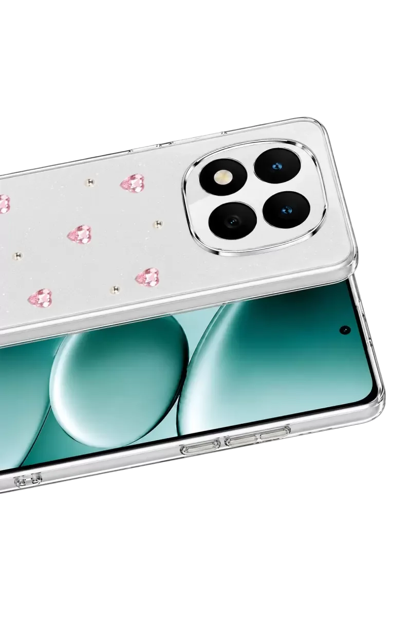 Note 15 Pro 5G ile Uyumlu Fiyonk Desenli Şeffaf Kapak - Simli Zarif Tasarım Desen 3