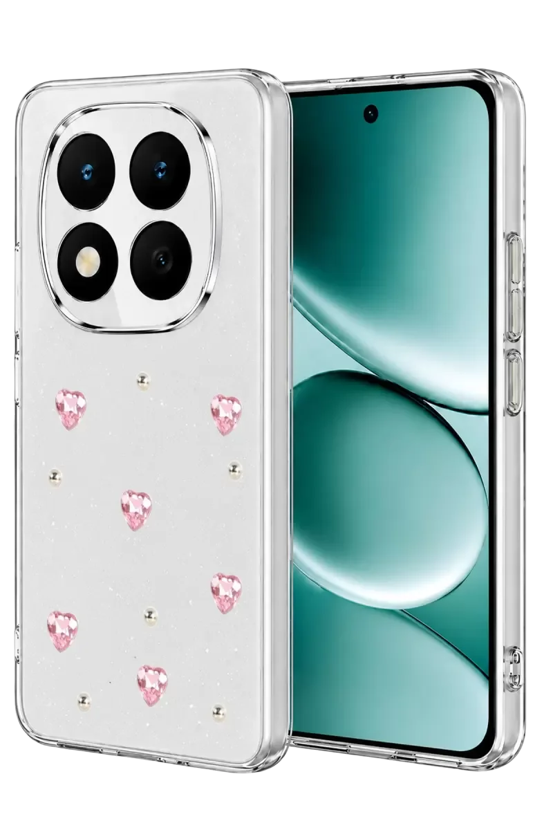 Note 15 Pro 5G ile Uyumlu Fiyonk Desenli Şeffaf Kapak - Simli Zarif Tasarım Desen 3