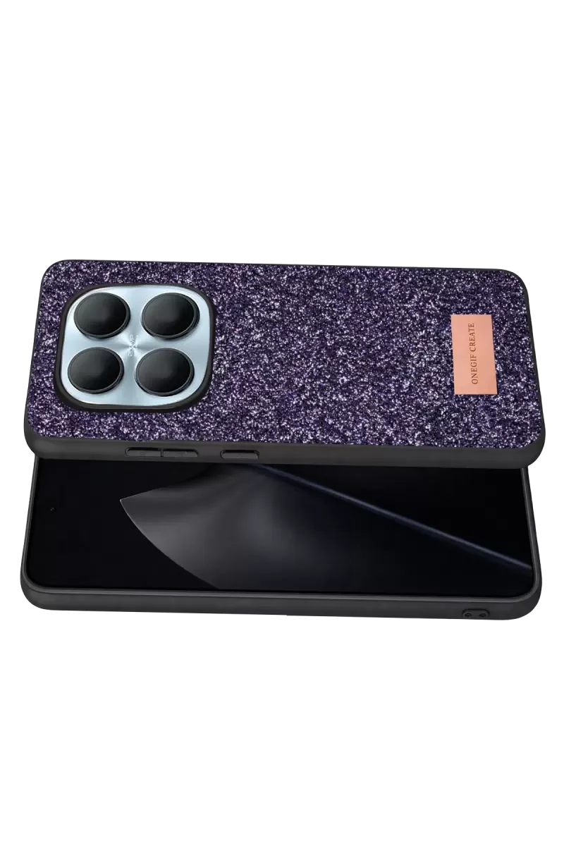 Note 15 Pro 5G ile Uyumlu Bright Simli Boncuk İşlemeli Kapak - Derin Mor