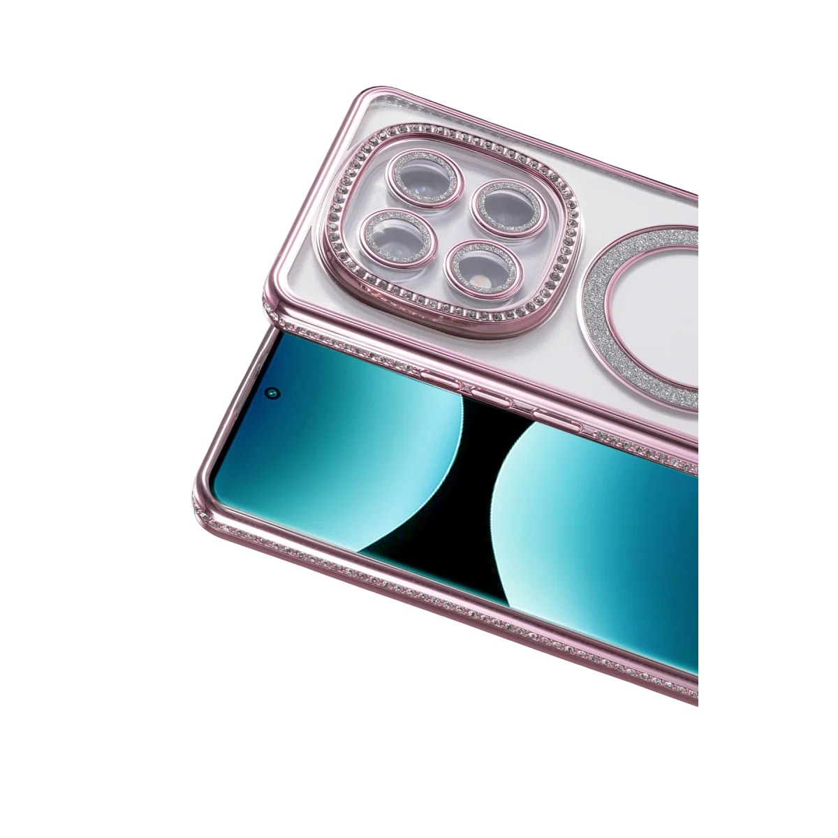 Note 15 Pro 5G Joke Simli Magneticsafe Kılıf - Pembe, Kristal Arka ve Darbe Emici TPU
